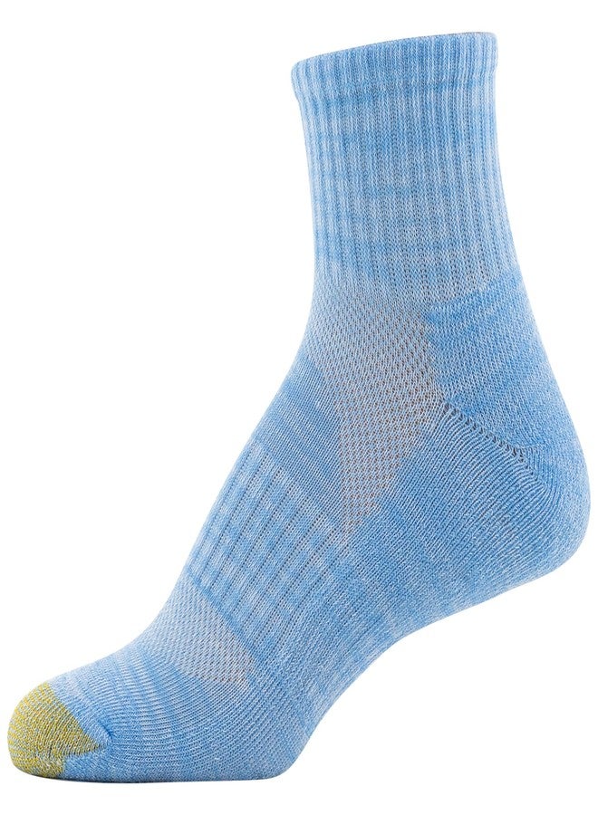 GOLDTOE جوارب رياضية نسائية من جولد تو، نصف مبطنة، ربعية، مع شبكة، 6 أزواج، ألوان متنوعة أبيض/أزرق فاتح، مقاس الحذاء: 6-9 - Image 3
